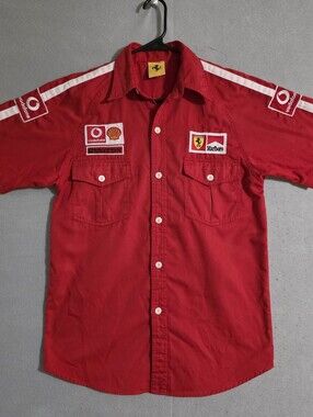 Vtg 90s Ferrari X Marlboro Formula 1 Racing S/S Button Up Shirt Size Medium